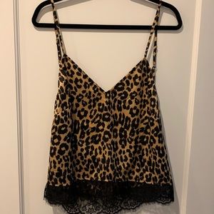 Stories Leopard top with lace trim